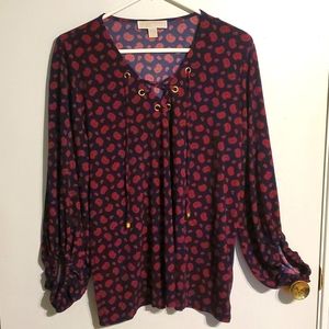 Michael Michael Kors women's XL navey blue with maroon paisley design shirt